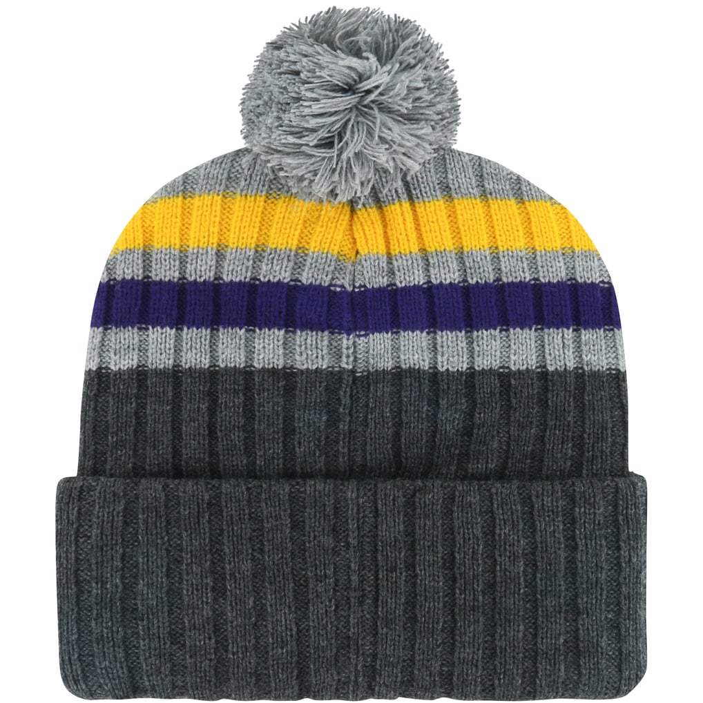 LSU Tigers '47 Stack Striped Cuffed Knit Hat with Pom - Charcoal